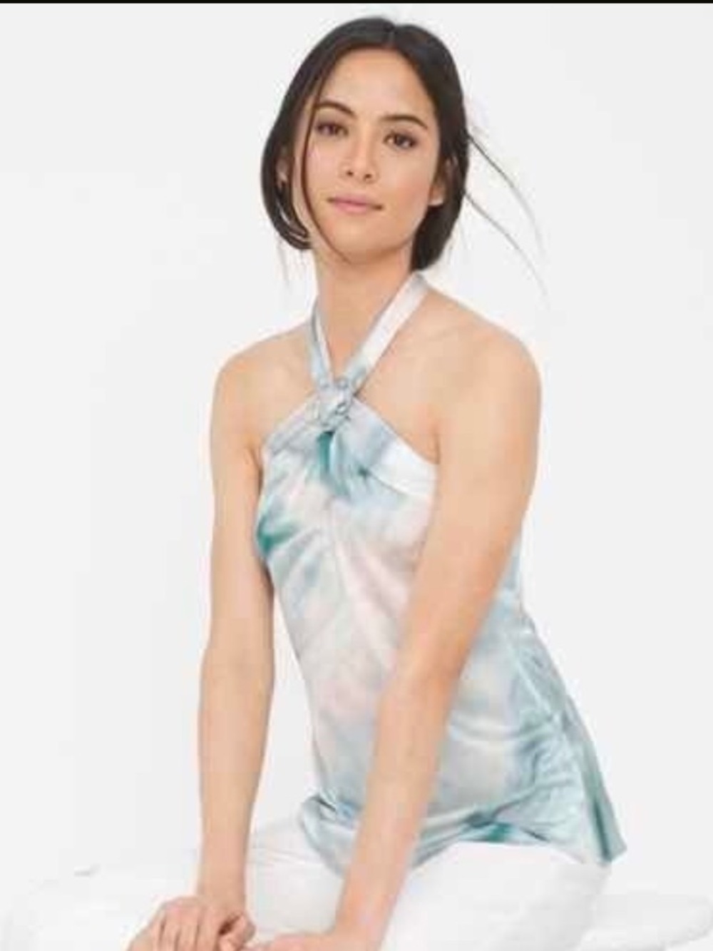 WHBM Neutral Satin Scarf Print Halter Tie Neck Top XS NWT $84